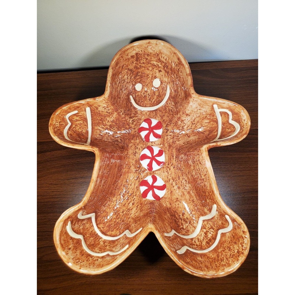 Heavy 12" Ceramic Gingerbread Cake Bread Baking Pan Festive Christmas Mold Decor